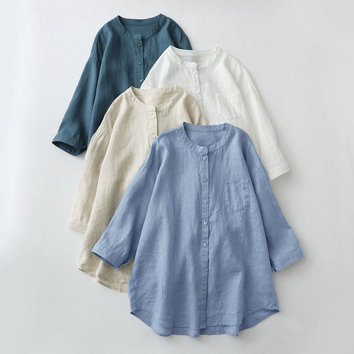 Buddha Stones Solid Color Button Three Quarter Sleeve Shirt - image 0