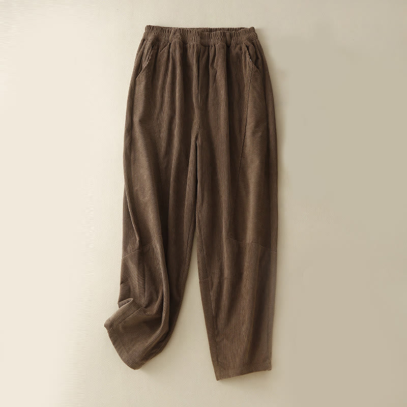 Buddha Stones Commute Vintage Plain Women's Corduroy Polyester Harem Pants With Pockets - Sienna - US8-10，UK/AU12-14，EU40-42 (2XL) - image 0