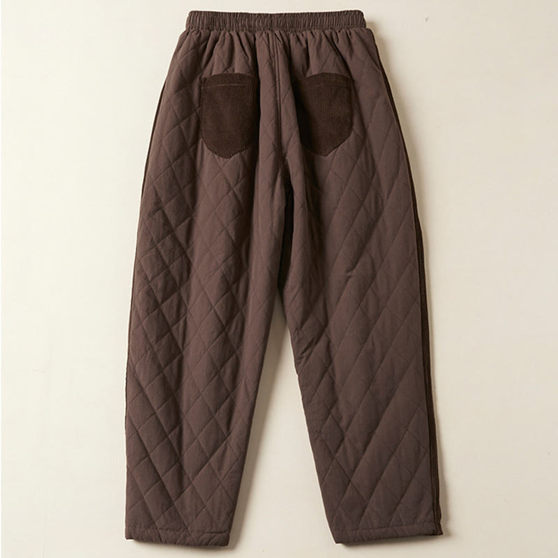 Buddha Stones Diamond Quilted Design Thermal Fleece-Lined Women's Harem Cotton Pants With Pockets - image 19
