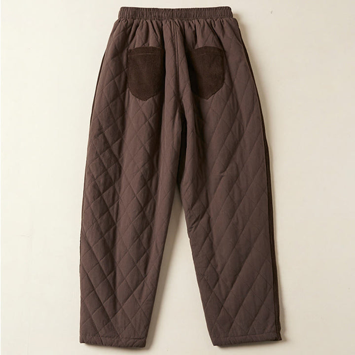 Buddha Stones Diamond Quilted Design Thermal Fleece-Lined Women's Harem Cotton Pants With Pockets - image 19