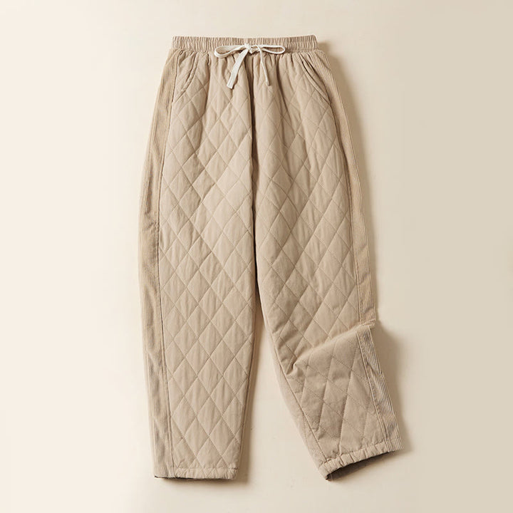 Buddha Stones Diamond Quilted Design Thermal Fleece-Lined Women's Harem Cotton Pants With Pockets - LemonChiffon - US8-10，UK/AU12-14，EU40-42 (2XL) - image 9