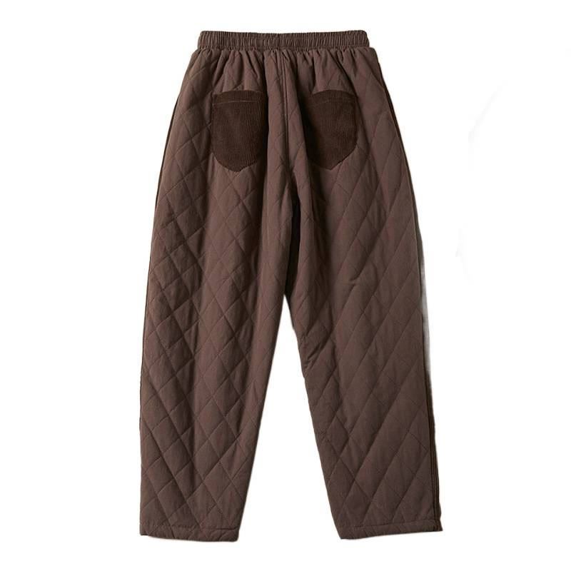 Buddha Stones Diamond Quilted Design Thermal Fleece-Lined Women's Harem Cotton Pants With Pockets - image 26