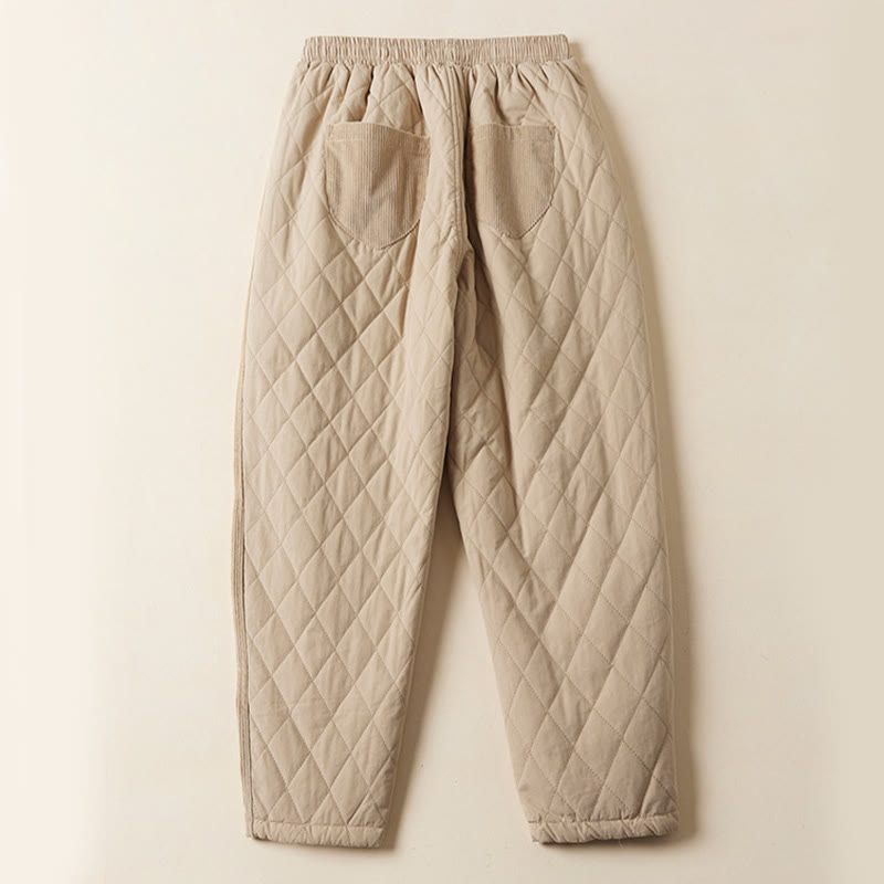 Buddha Stones Diamond Quilted Design Thermal Women's Harem Cotton Pants With Pockets - image 10