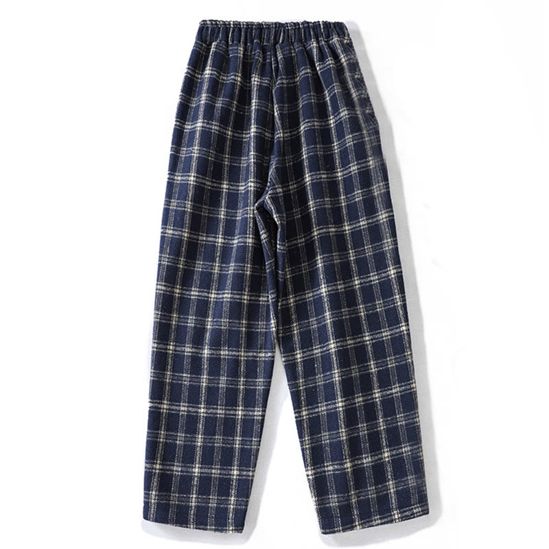 Buddha Stones Retro Plaid Pattern Women's Fleece-Lined Harem Cotton Pants With Pockets - image 1