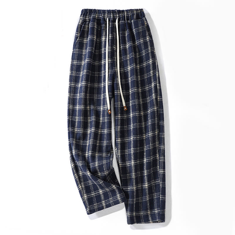 Buddha Stones Retro Plaid Pattern Women's Fleece-Lined Harem Cotton Pants With Pockets - MidnightBlue - US8-10，UK/AU12-14，EU40-42 (2XL) - image 0