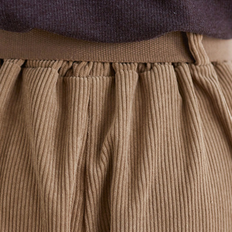 Buddha Stones Retro Women's Wide Leg 7-8 Length Corduroy Cotton Pants With Pockets Belt - image 8