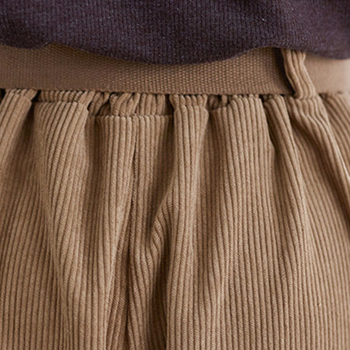 Buddha Stones Retro Women's Wide Leg 7-8 Length Corduroy Cotton Pants With Pockets Belt - image 8