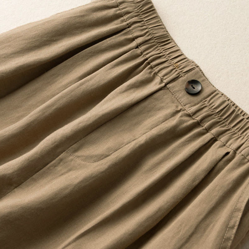 Buddha Stones Summer Casual Plain Button Cotton Linen Women's Shorts With Pockets - image 1