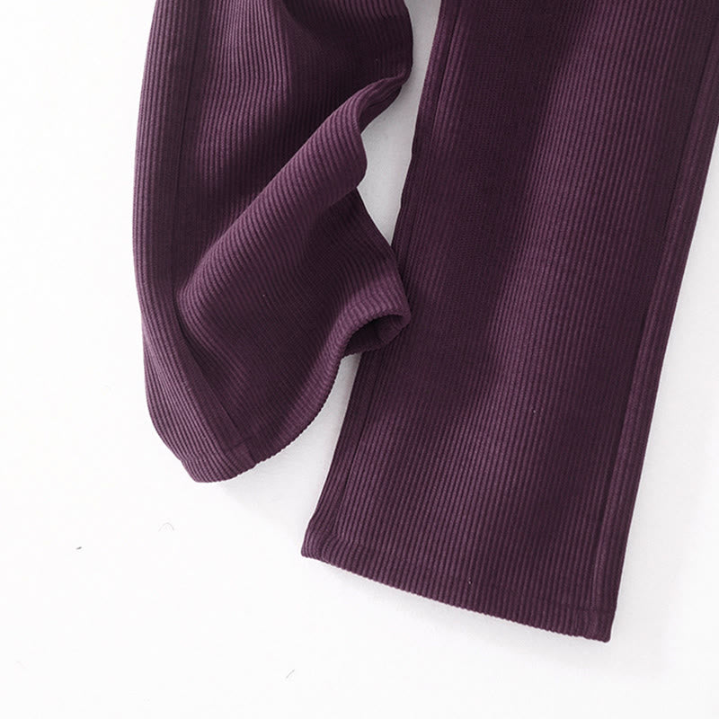 Buddha Stones Casual Solid Color Women's Wide Leg Corduroy Cotton Fleece-Lined Pants With Pockets - image 32