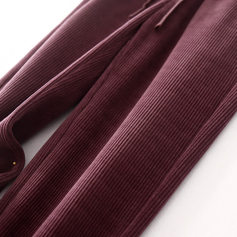 Buddha Stones Casual Solid Color Women's Wide Leg Corduroy Cotton Fleece-Lined Pants With Pockets - image 15