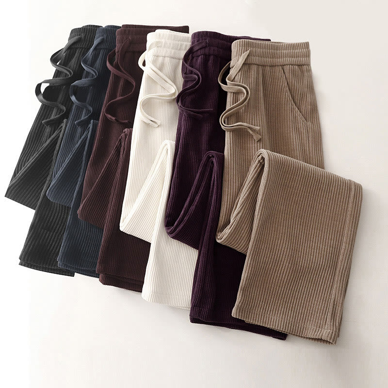 Buddha Stones Casual Solid Color Women's Wide Leg Corduroy Cotton Fleece-Lined Pants With Pockets - image 33