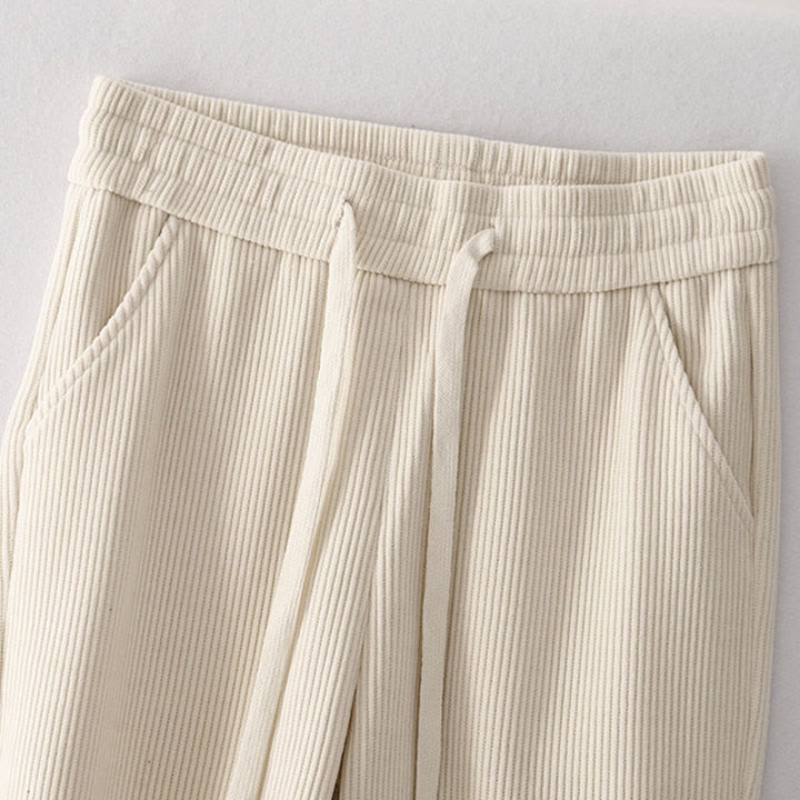 Buddha Stones Casual Solid Color Women's Wide Leg Corduroy Cotton Fleece-Lined Pants With Pockets - image 2