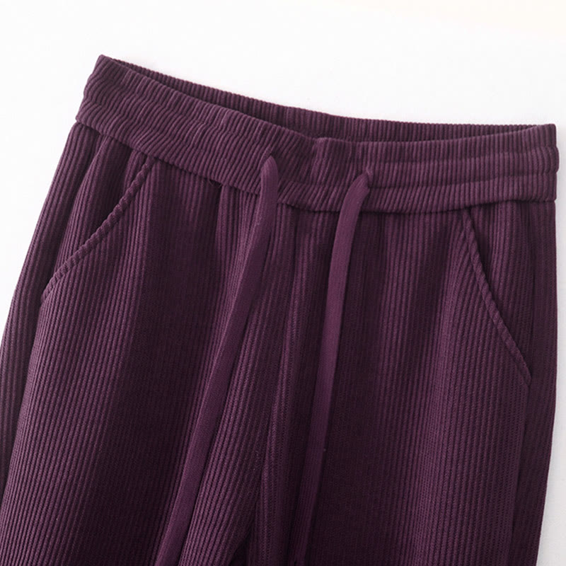 Buddha Stones Casual Solid Color Women's Wide Leg Corduroy Cotton Fleece-Lined Pants With Pockets - image 29