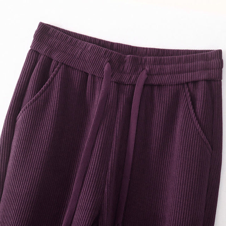 Buddha Stones Casual Solid Color Women's Wide Leg Corduroy Cotton Fleece-Lined Pants With Pockets - image 29