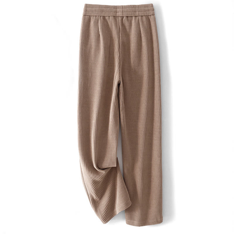 Buddha Stones Casual Solid Color Women's Wide Leg Corduroy Cotton Fleece-Lined Pants With Pockets - image 19