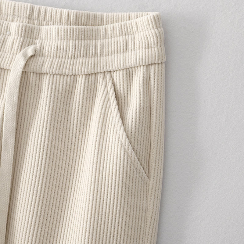 Buddha Stones Casual Solid Color Women's Wide Leg Corduroy Cotton Fleece-Lined Pants With Pockets - image 3