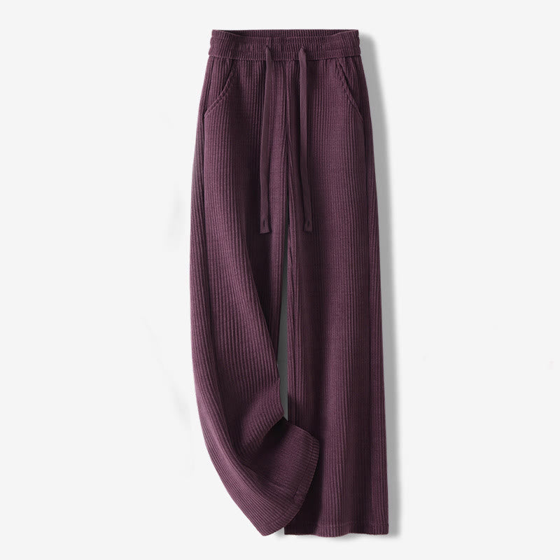 Buddha Stones Casual Solid Color Women's Wide Leg Corduroy Cotton Fleece-Lined Pants With Pockets - DarkMagenta - US12，UK/AU16，EU44 (3XL) - image 28