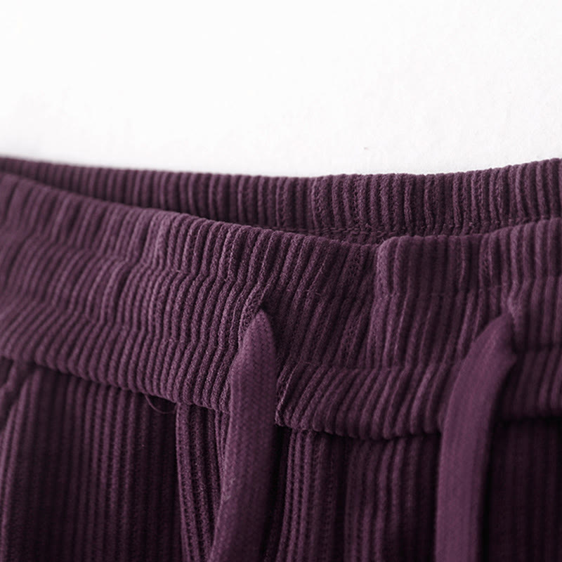 Buddha Stones Casual Solid Color Women's Wide Leg Corduroy Cotton Fleece-Lined Pants With Pockets - image 30