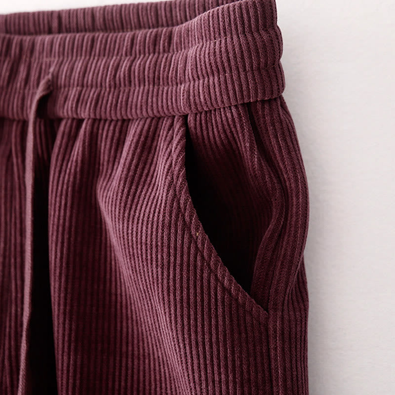 Buddha Stones Casual Solid Color Women's Wide Leg Corduroy Cotton Fleece-Lined Pants With Pockets - image 14