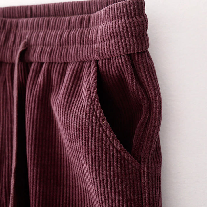 Buddha Stones Casual Solid Color Women's Wide Leg Corduroy Cotton Fleece-Lined Pants With Pockets - image 14
