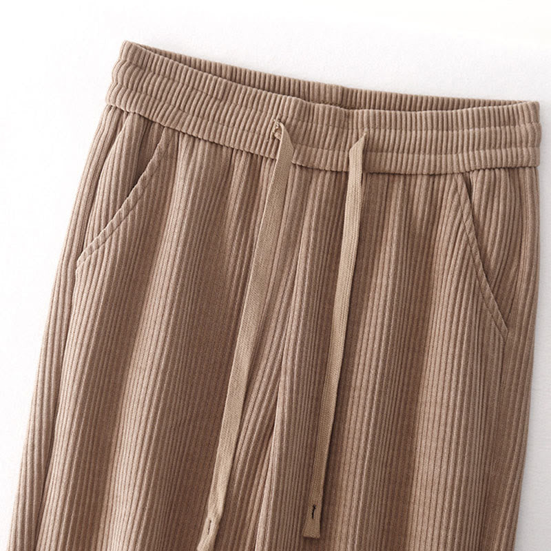 Buddha Stones Casual Solid Color Women's Wide Leg Corduroy Cotton Fleece-Lined Pants With Pockets - image 20