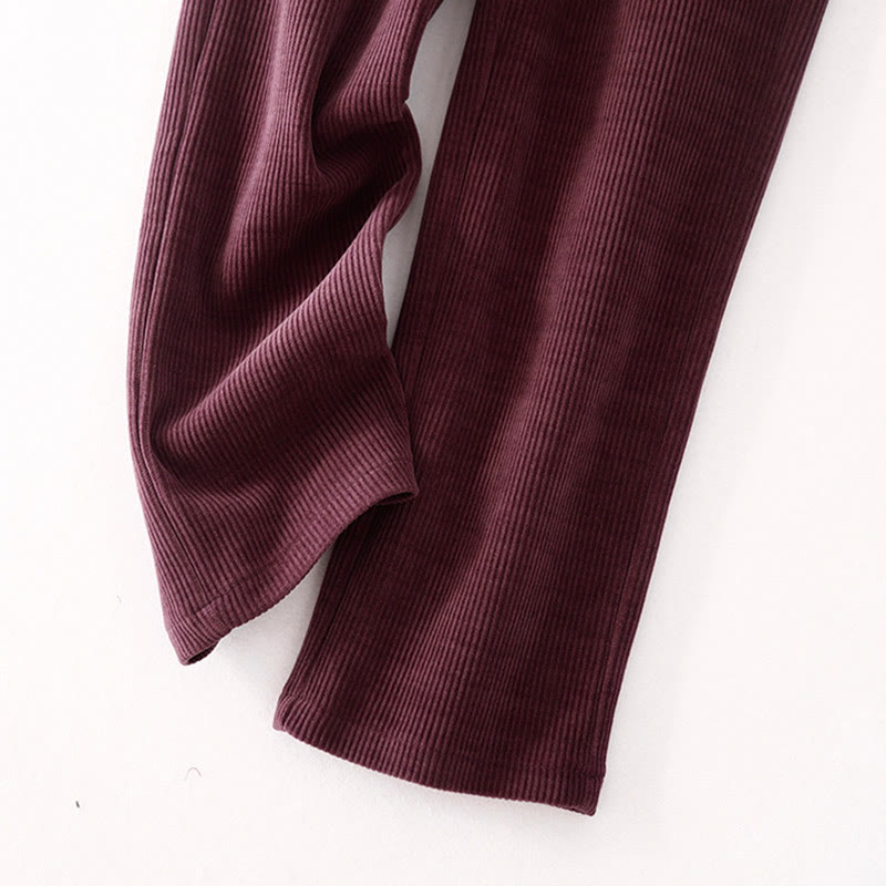 Buddha Stones Casual Solid Color Women's Wide Leg Corduroy Cotton Fleece-Lined Pants With Pockets - image 17