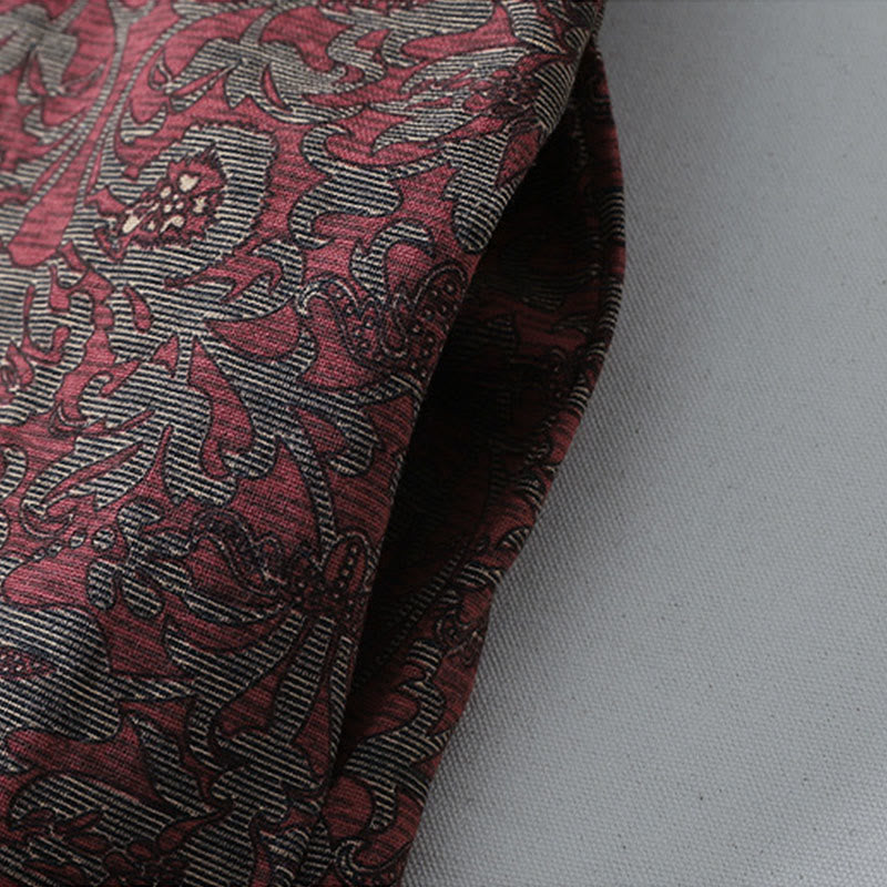 Buddha Stones Brown Printing Floral Pattern Lapel Cotton Linen Long Sleeve Midi Dress With Pockets - image 7