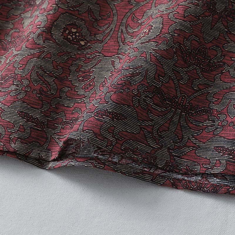 Buddha Stones Brown Printing Floral Pattern Lapel Cotton Linen Long Sleeve Midi Dress With Pockets - image 10