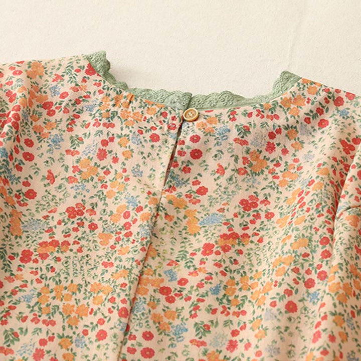Buddha Stones Casual Floral Lace Crew Neck Balloon Long Sleeve Cotton Linen Midi Dress With Pockets - image 7