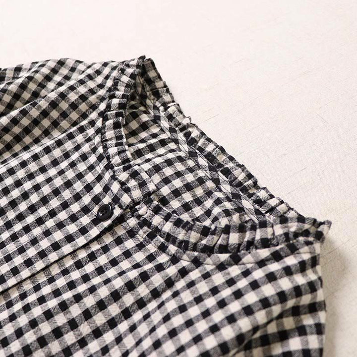 Buddha Stones Long Sleeve Plaid Simple Buttons Ruffled Design Midi Dress With Pockets - image 11
