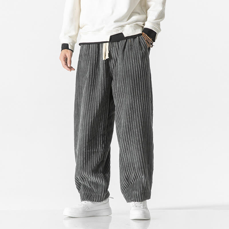 Buddha Stones Retro Winter Solid Color Men's Drawstring Corduroy Harem Pants With Pockets - Gray - US/UK/AU46，EU56 (5XL) - image 0