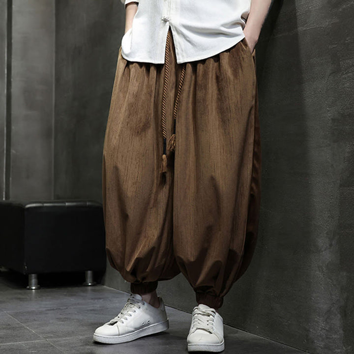 Buddha Stones Casual Daily Pure Color Drawstring Design Men's Harem Pants With Pockets - image 19