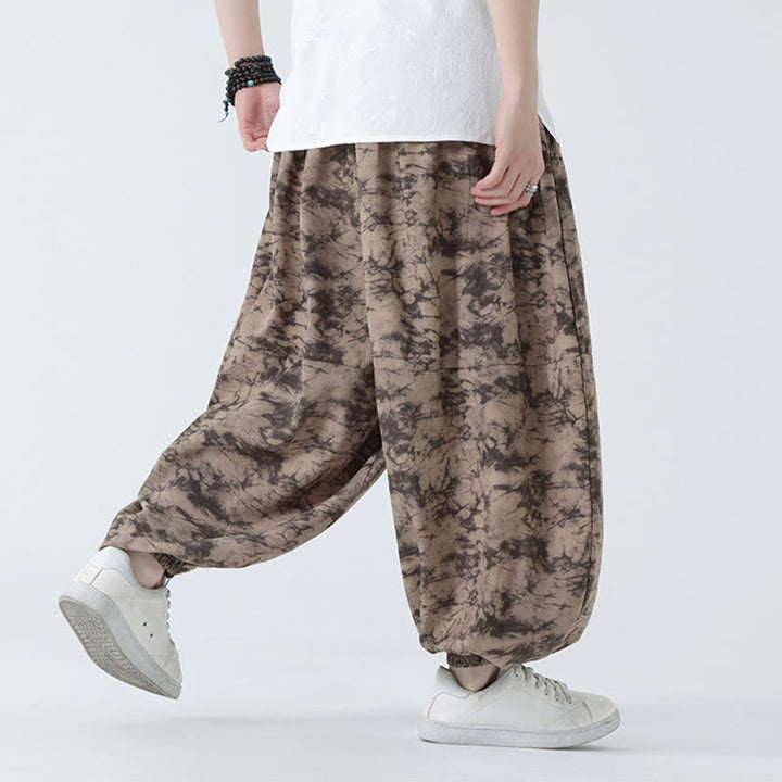 Buddha Stones Retro Casual Drawstring Design Floral Pattern Men's Harem Pants With Pockets - image 6
