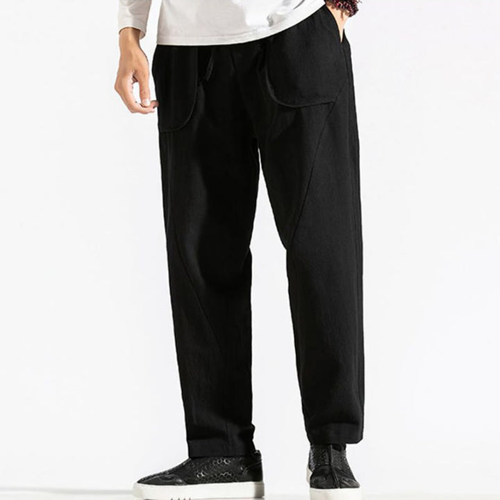 Buddha Stones Retro Casual Drawstring Design Men's Harem Cotton Plain Pants With Pockets - image 15