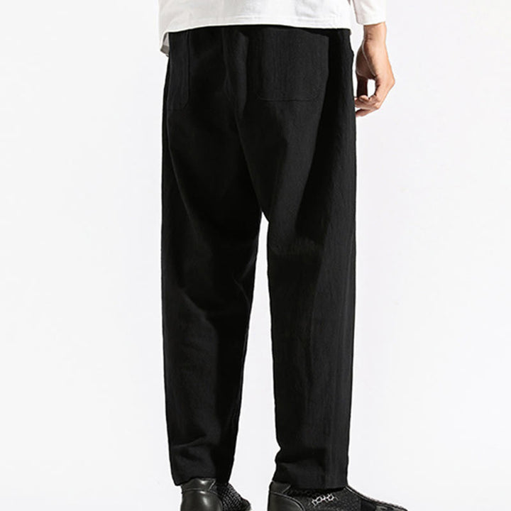 Buddha Stones Retro Casual Drawstring Design Men's Harem Cotton Plain Pants With Pockets - image 16