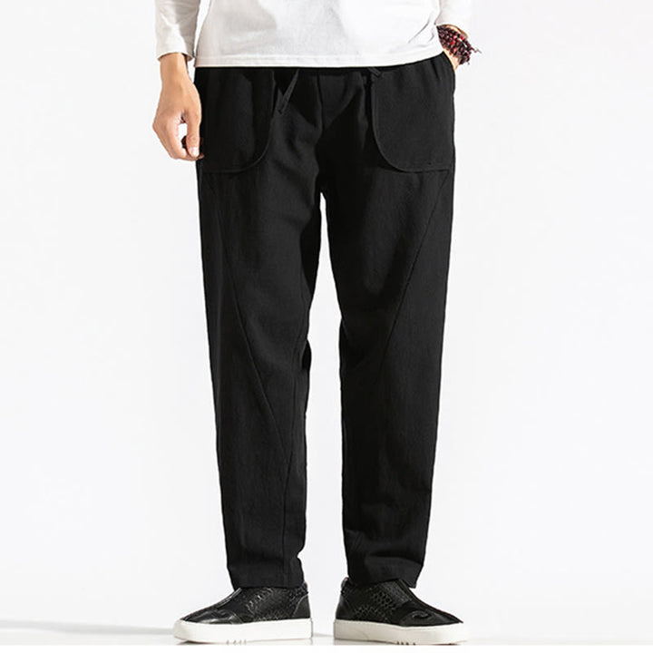 Buddha Stones Retro Casual Drawstring Design Men's Harem Cotton Plain Pants With Pockets - Black - US/UK/AU46，EU56 (5XL) - image 13