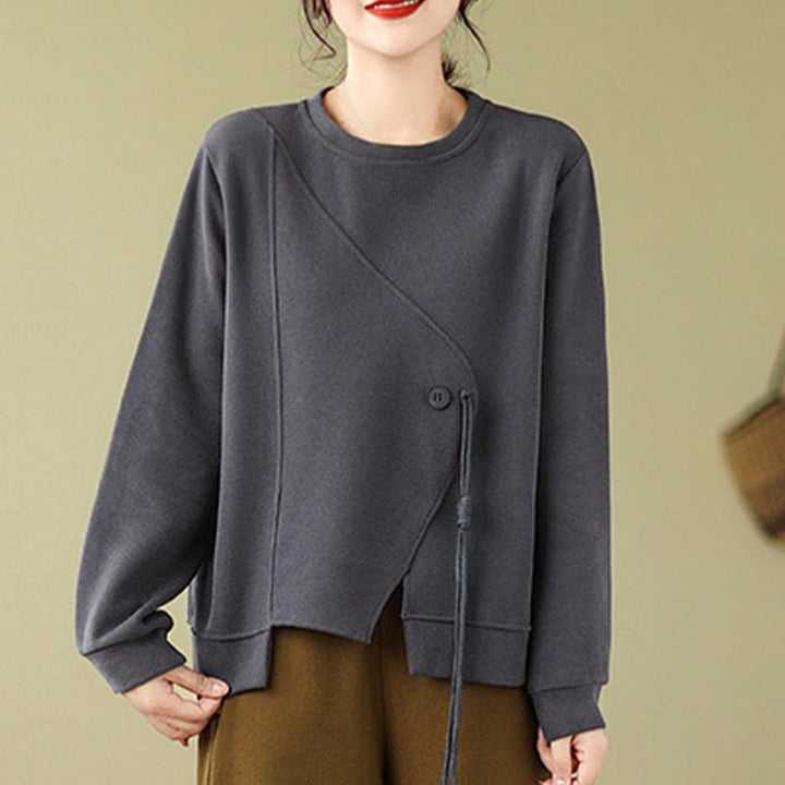 Buddha Stones Fall Plain Button Crew Neck Cotton Pullover Women's Sweatshirt  - image 8