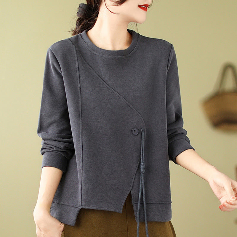 Buddha Stones Fall Plain Button Crew Neck Cotton Pullover Women's Sweatshirt  - image 9