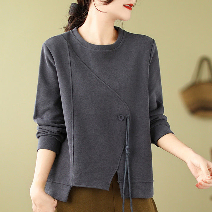 Buddha Stones Fall Plain Button Crew Neck Cotton Pullover Women's Sweatshirt  - image 9