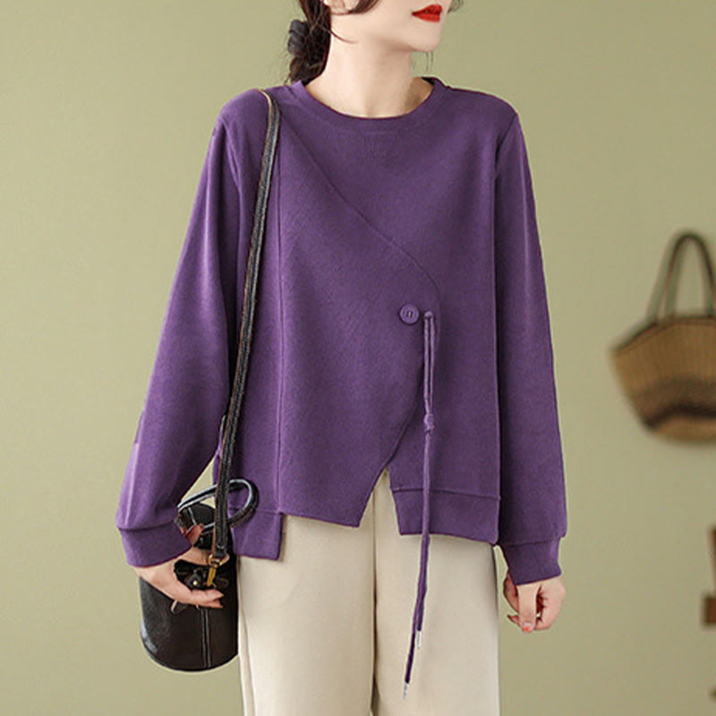 Buddha Stones Fall Plain Button Crew Neck Cotton Pullover Women's Sweatshirt  - image 13