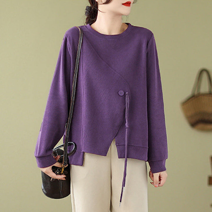 Buddha Stones Fall Plain Button Crew Neck Cotton Pullover Women's Sweatshirt  - image 13