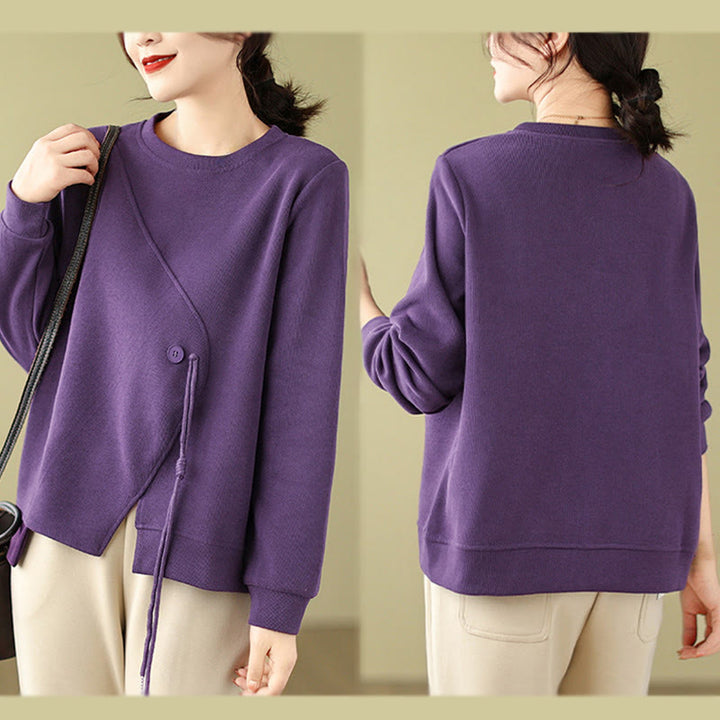 Buddha Stones Fall Plain Button Crew Neck Cotton Pullover Women's Sweatshirt  - image 16