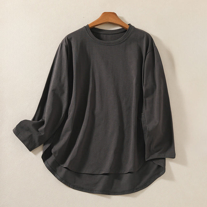 Buddha Stones Casual Pure Irregular Hem Cotton Linen Women's Long Sleeve T-shirt - DimGray - US14，UK/AU18，EU46 (2XL) - image 13