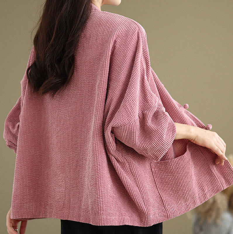 Buddha Stones Frog-button Stand Collar Women's Cotton Linen Corduroy Jacket - image 11