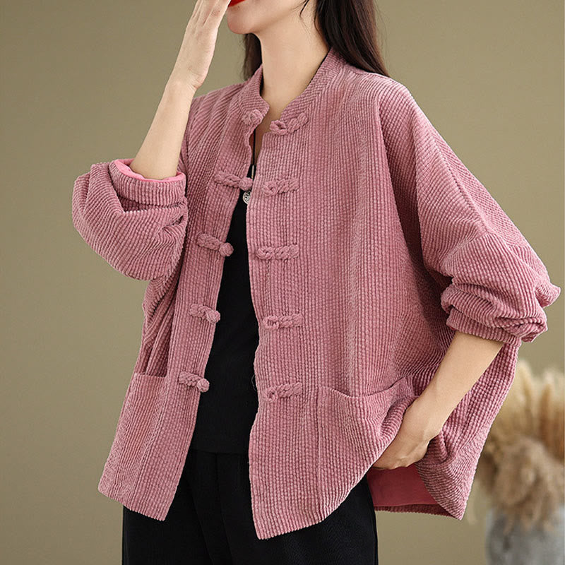 Buddha Stones Frog-button Stand Collar Women's Cotton Linen Corduroy Jacket - image 14