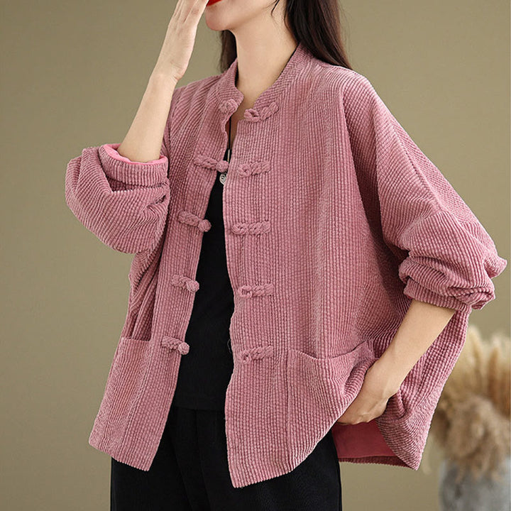 Buddha Stones Frog-button Stand Collar Women's Cotton Linen Corduroy Jacket - image 14