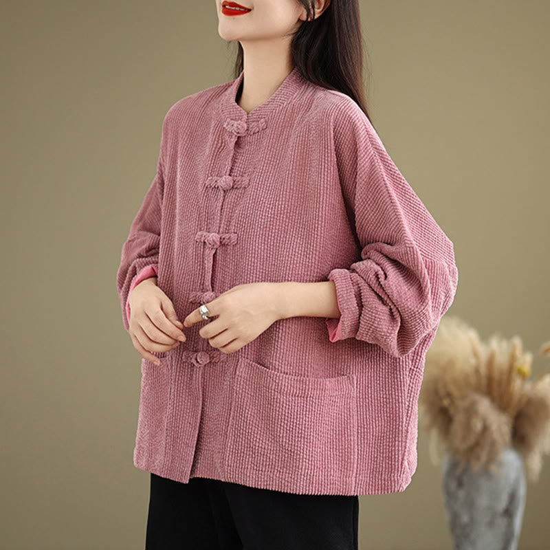 Buddha Stones Frog-button Stand Collar Women's Cotton Linen Corduroy Jacket - image 13