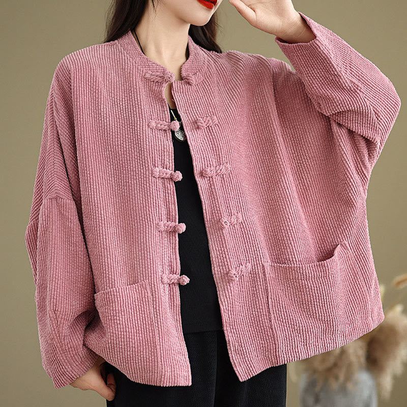 Buddha Stones Frog-button Stand Collar Women's Cotton Linen Corduroy Jacket - image 12