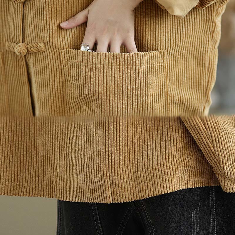 Buddha Stones Frog-button Stand Collar Women's Cotton Linen Corduroy Jacket - image 7
