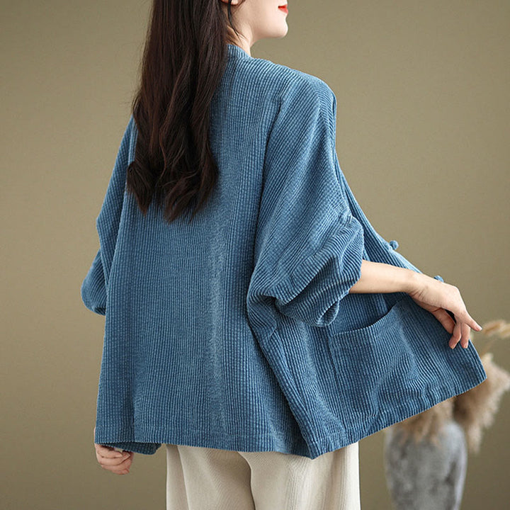 Buddha Stones Frog-button Stand Collar Women's Cotton Linen Corduroy Jacket - image 16